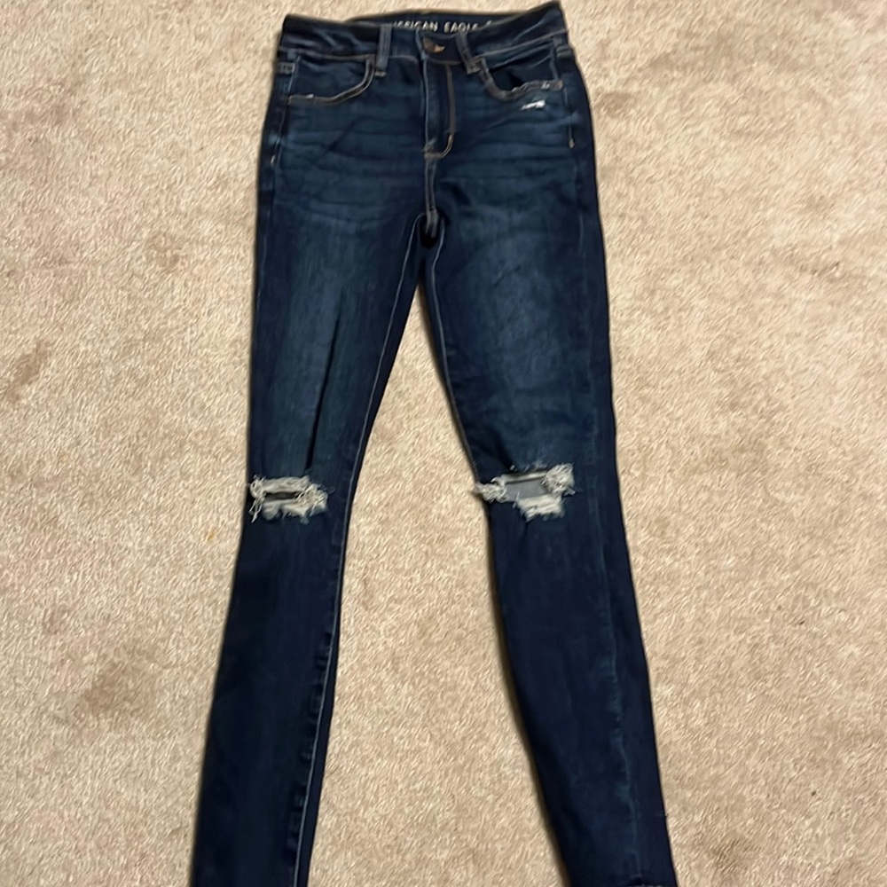 dark blue high rise jeans